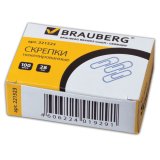 BRAUBERG Скрепки, 28 мм, никелированные, 100 штук, в картонной коробке