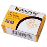 BRAUBERG Скрепки, 28 мм, золотистые, 100 штук, в картонной коробке