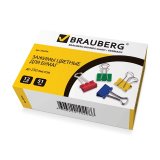BRAUBERG Зажимы для бумаг, комплект 12 шт., 51 мм, на 230 л., цветные, в картонной коробке