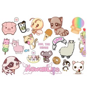 Kawaii. Лист виниловых наклеек А4