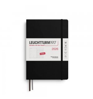 Leuchtturm1917 Еженедельник-блокнот на 2026 год, неделя на странице, Black (черный) А5 Medium Dotted (в точку)
