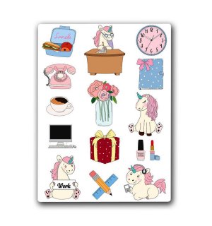 Unicorn Work. Лист виниловых наклеек А6