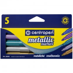 CENTROPEN Набор маркеров для декорирования Metallic Markers 5 цветов, металлик, пулевидные, линия 2-3 мм CENTROPEN Набор маркеров для декорирования Metallic Markers 5 цветов, металлик, пулевидные, линия 2-3 мм