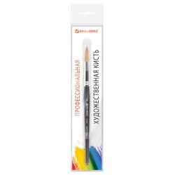 BRAUBERG ART CLASSIC Кисть художественная профессиональная синтетика мягкая под колонок, круглая, короткая ручка №9 BRAUBERG ART CLASSIC Кисть художественная профессиональная синтетика мягкая под колонок, круглая, короткая ручка №9